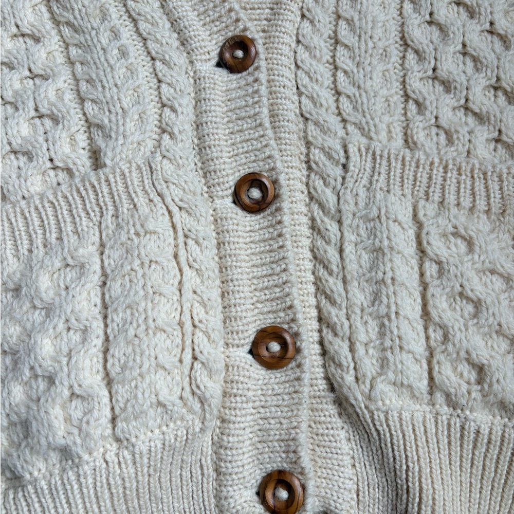 Traditional Vintage Aran Irish Fisherman Wool Cable Knit Cardigan Sweater. XL - Picture 4 of 9